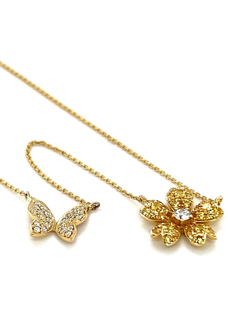 YG Sapphire and Diamond Flower Butterfly Necklace