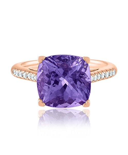 Amethys Cushion Ring with Diamonds
