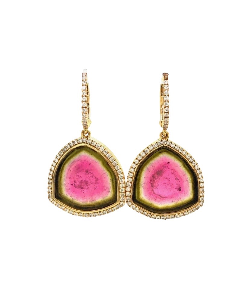 Watermelon Tourmaline Slice Earrings