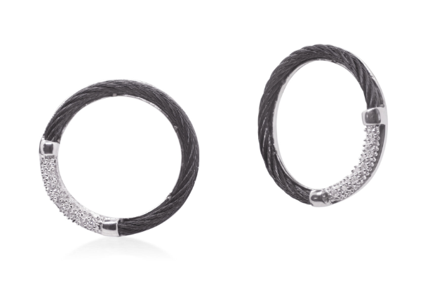 Cable Open Round Drop Earrings with 18kt Gold & Diamond