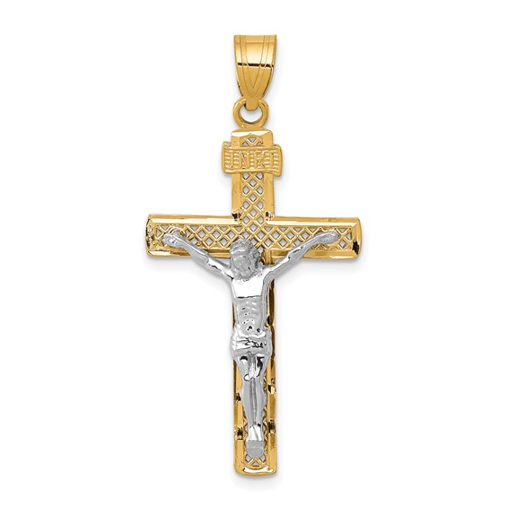 Two-tone Diamond-cut Lattice Cross with Crucifix Pendant