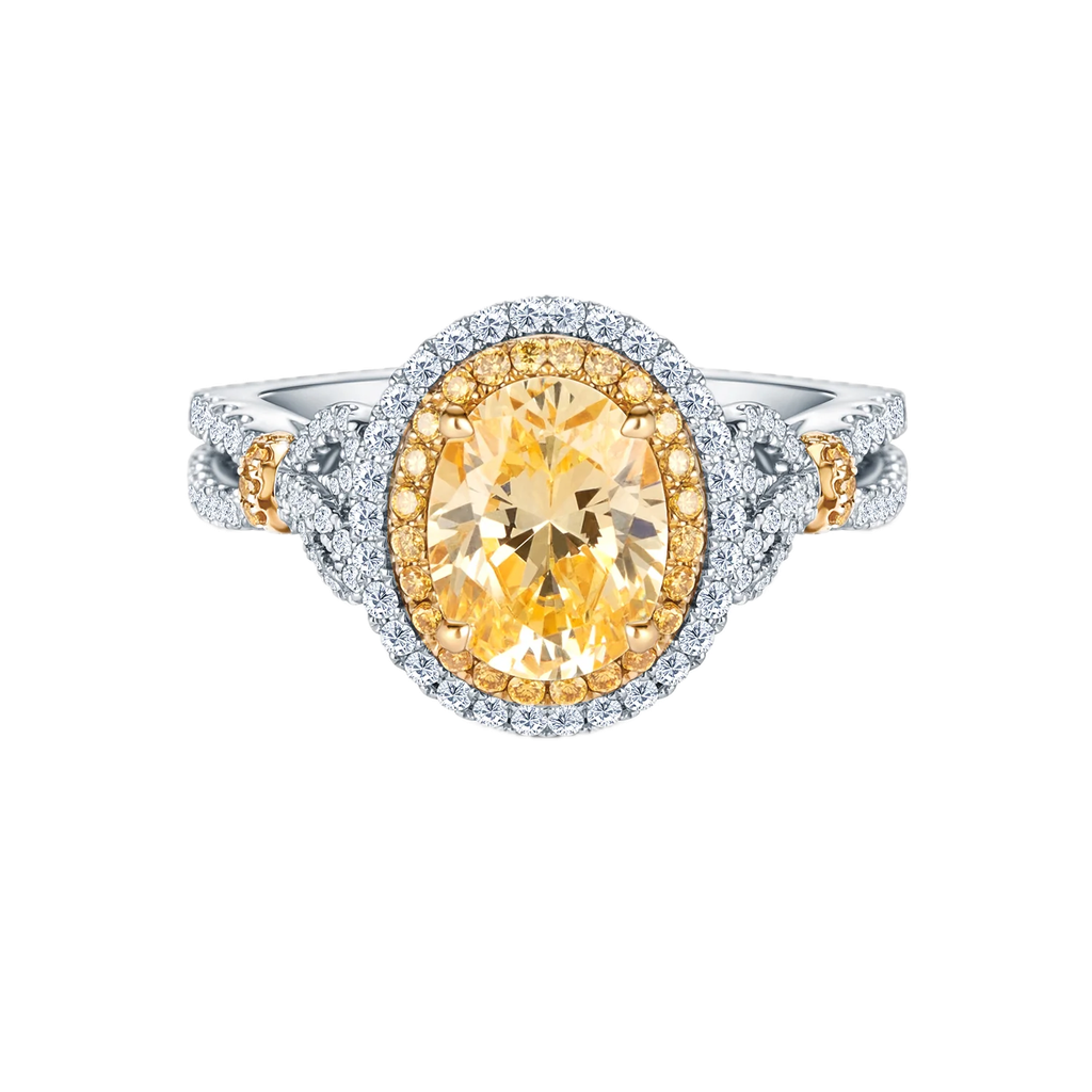 CZ w/ Double Halo Yellow & White Diamond Engagement Ring