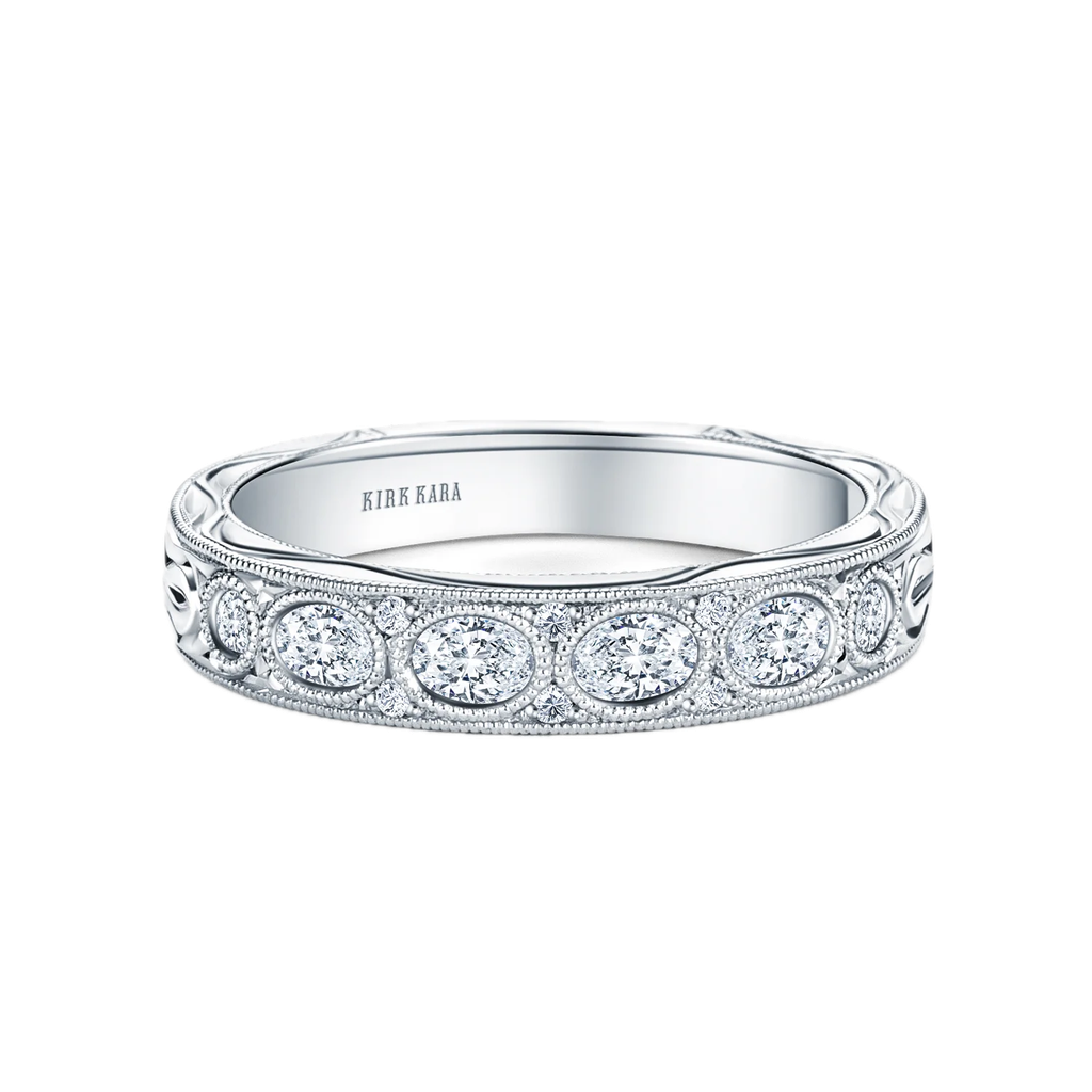 Leaf Oval Accent Diamond Wedding Band