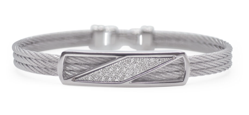 Cable ID Sash Station Bracelet with 14kt Gold & Diamonds