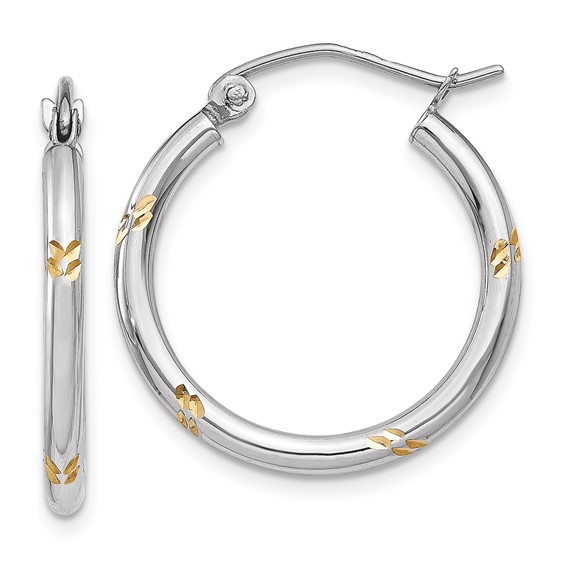 White Gold and Yellow Rhodium D/C Hoop Earrings