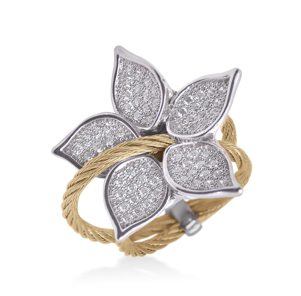 Cable Vine Flower Ring with 18kt Gold & Diamonds