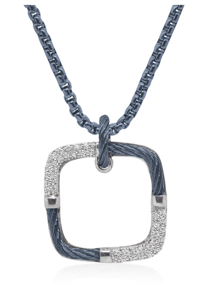 Open Square Necklace with 14kt Gold & Diamonds