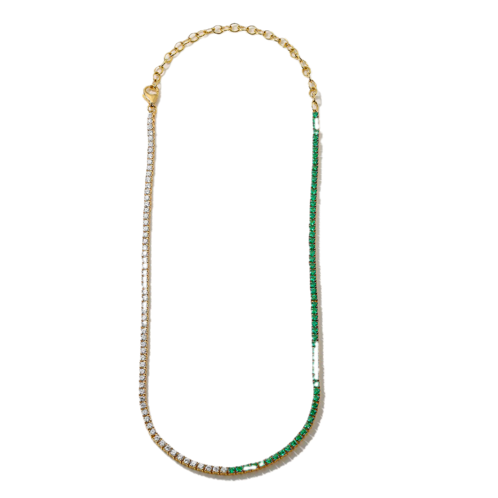 Single Thread Gemstone and Diamond Tennis Necklace