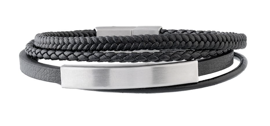 Four Strand Leather and Stainless Bracelet