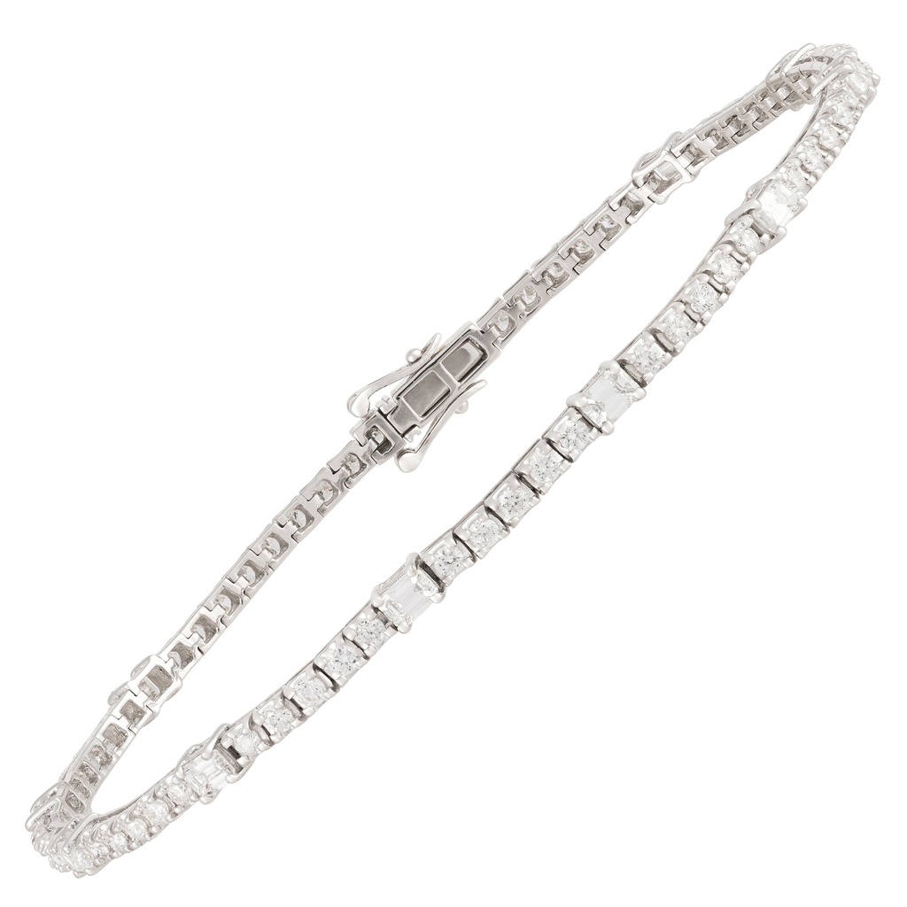 Emerald and Round Diamond Tennis Bracelet