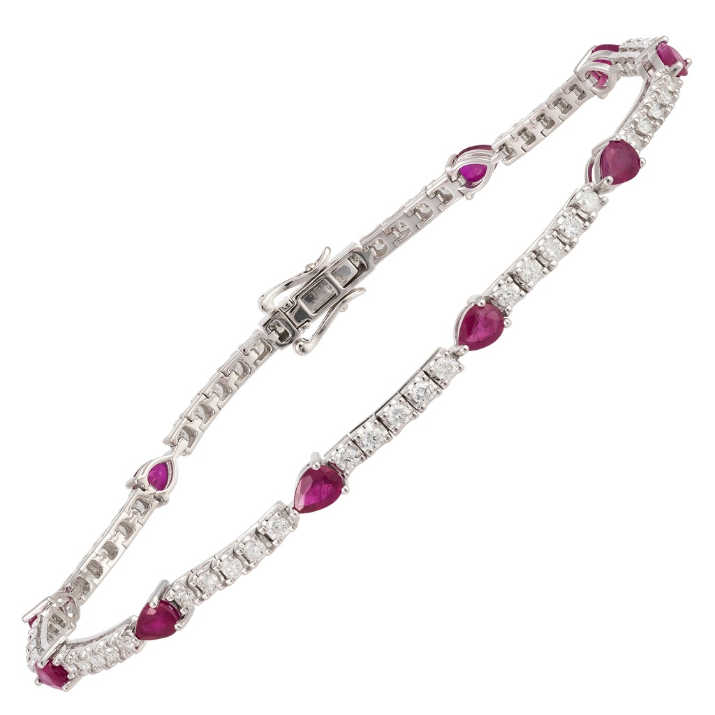 Pear Rubies on Diamond Tennis Bracelet