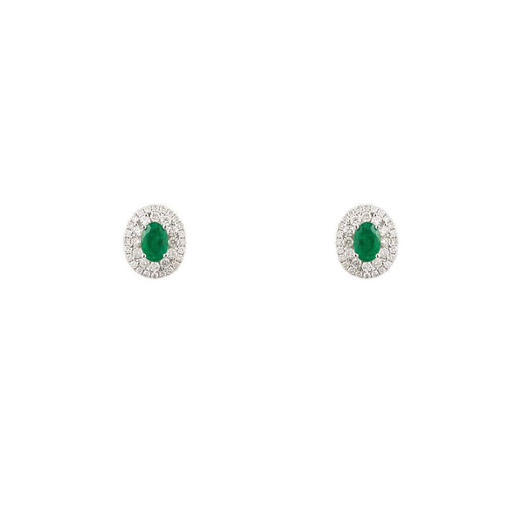 Emerald Earrings with Double Halo Diamonds