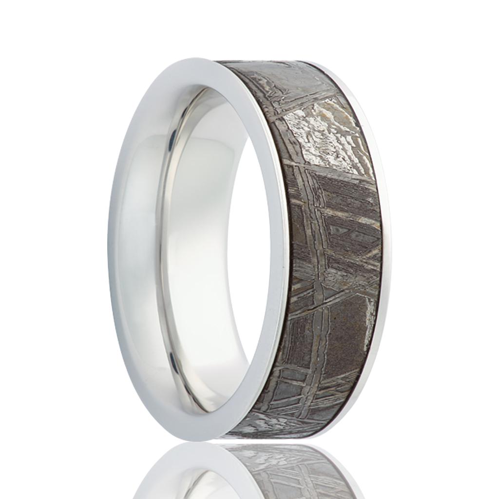 Zirconium Pipe Cut Gibeon Meteorite Inlay Wedding Band