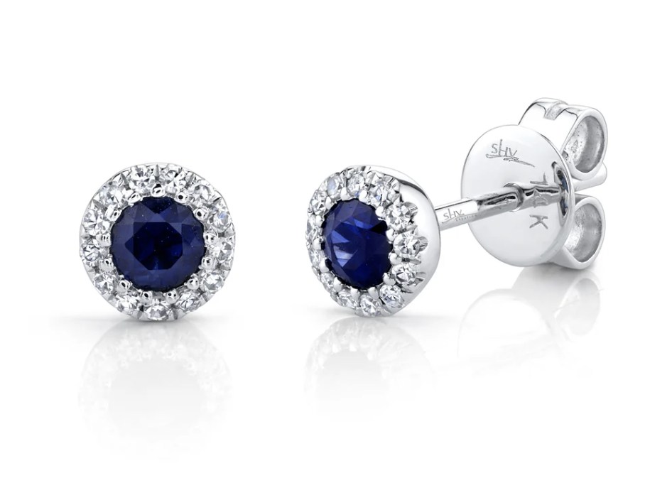 Shy Creation Eden 14k Gold Gemstone Studs W/Diamond Halo