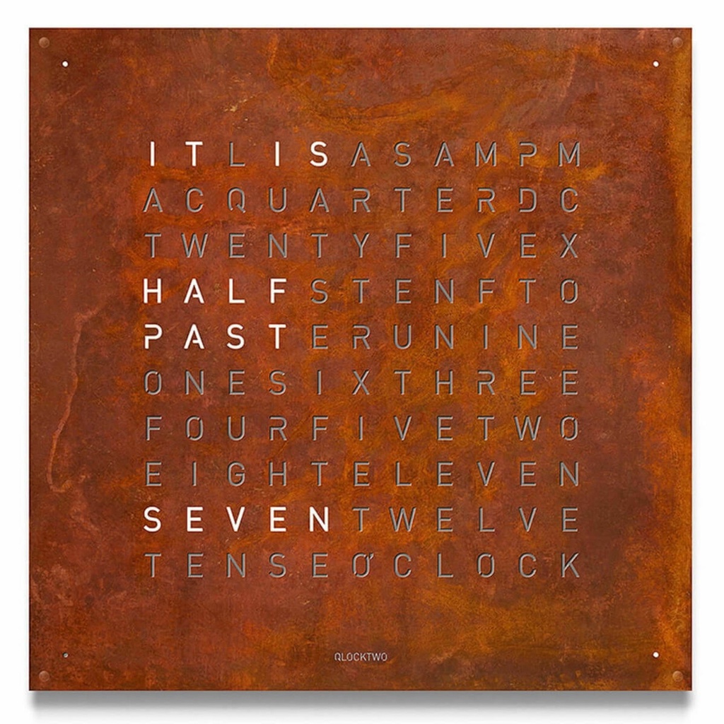 Qlocktwo Creators Edition 90x90 Large Rust Finish , Stainless Steel, English Version