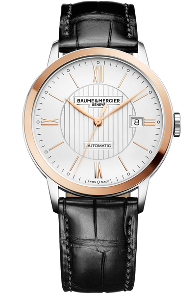 Classima Auto Gents Watch. Silver Dial. Rose Gold Bezel. Black Gator Strap. 40m