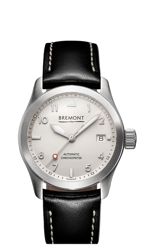 Bremont Solo 37m Auto W/Silver Dial. Black Strap, White Stitch. Cosc