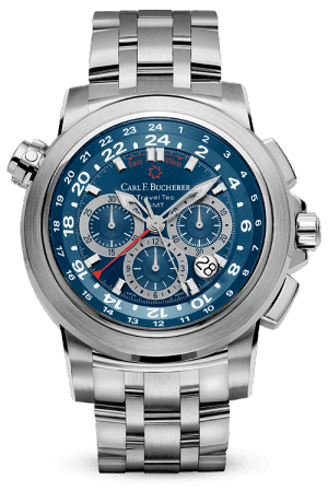 Carl F. Bucherer Patravi Traveltec Stainless Steel Blue Dial On Bracelet