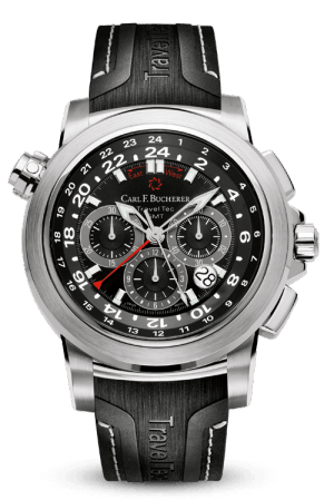 Carl F. Bucherer Patravi Traveltec W/Black Dial On Black Leather Strap