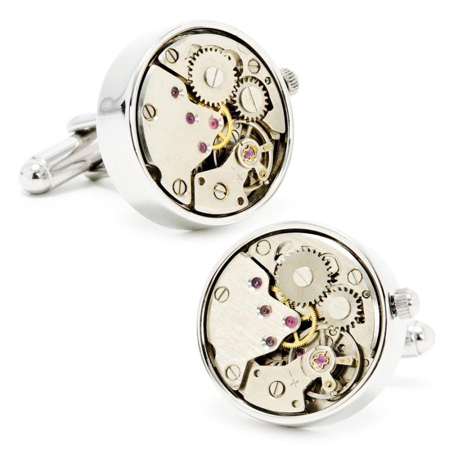 Steam Punk Silver Watch Movement Cufflinks