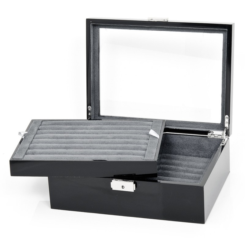 Ravi Ratan Deluxe Oak Cufflinks/Jewelry Armoire. Black Lacquer.