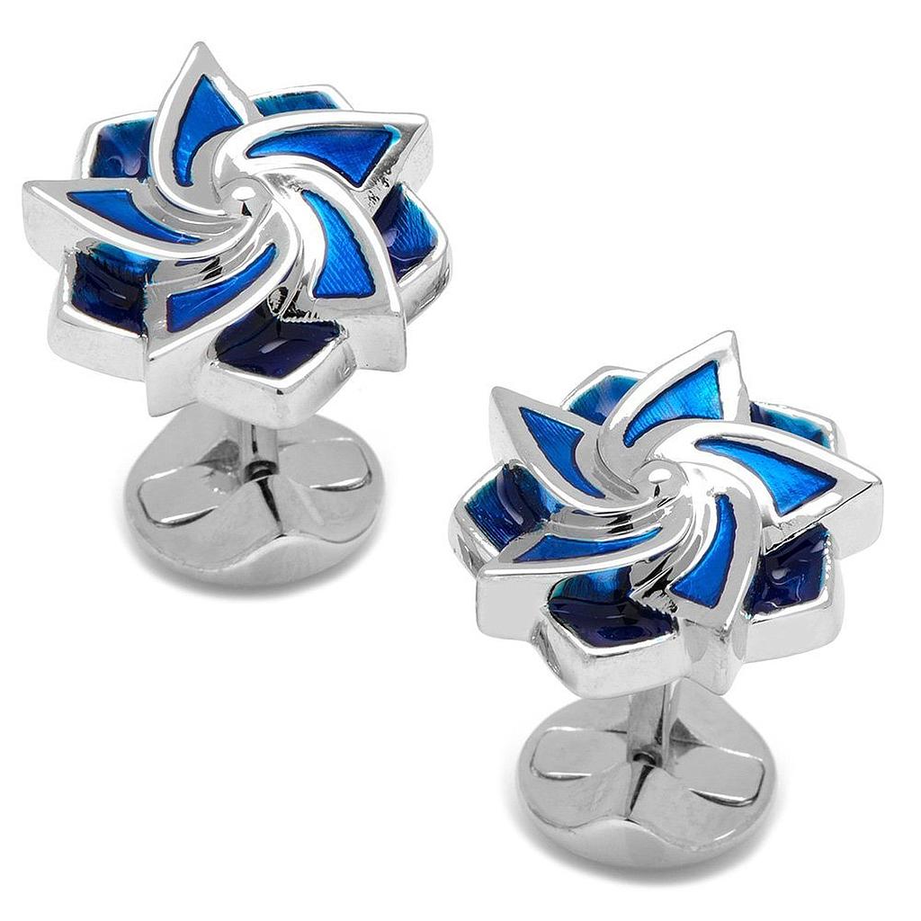 Sterling Silver Blue Geometric Flower Cufflinks