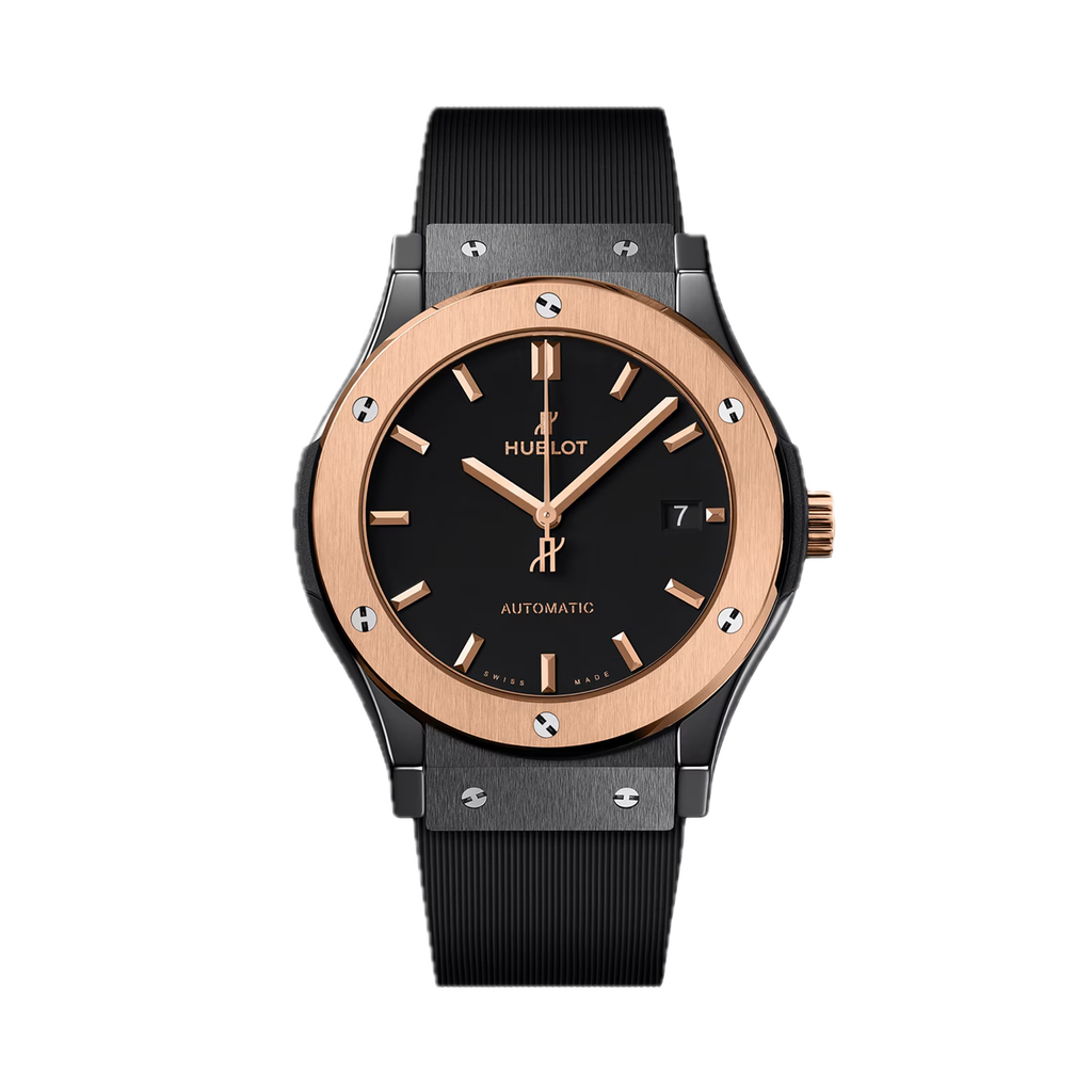 Hublot Classic Fusion 45m Auto Ceramic W/King Gold Bezel & Date @ 3:00