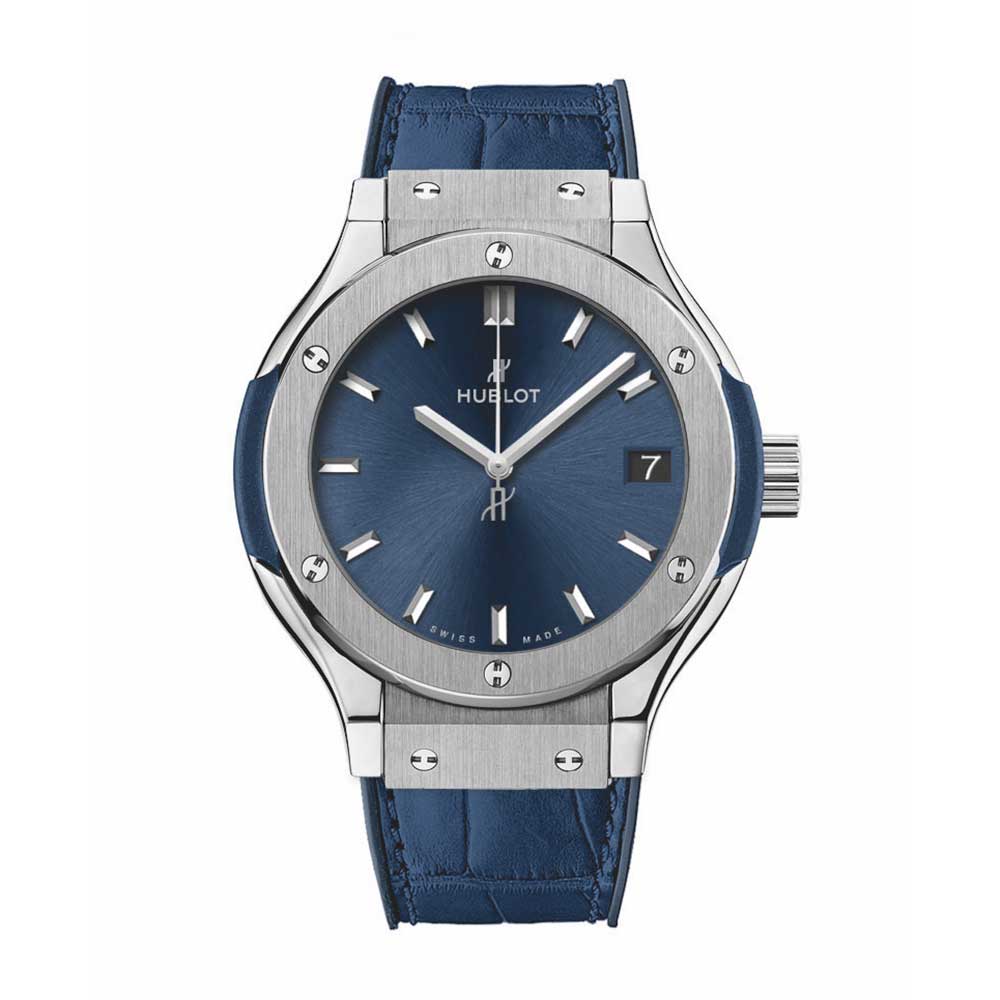 Hublot Classic Fusion 33m Quartz Titanium W/Blue Dial & Date @ 3:00