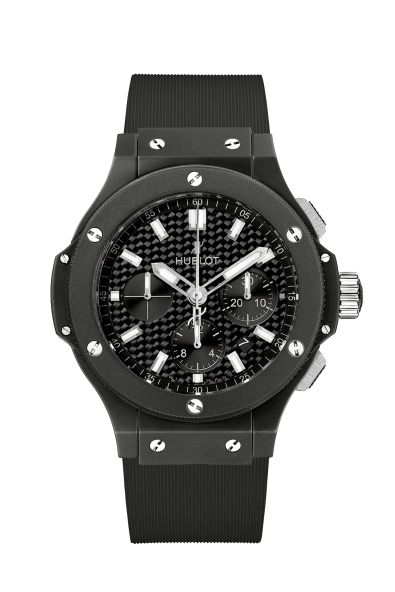 Hulot Big Bang Black Magic Chrono 44m W/Ceramic Case & Bezel On Carbon Dial