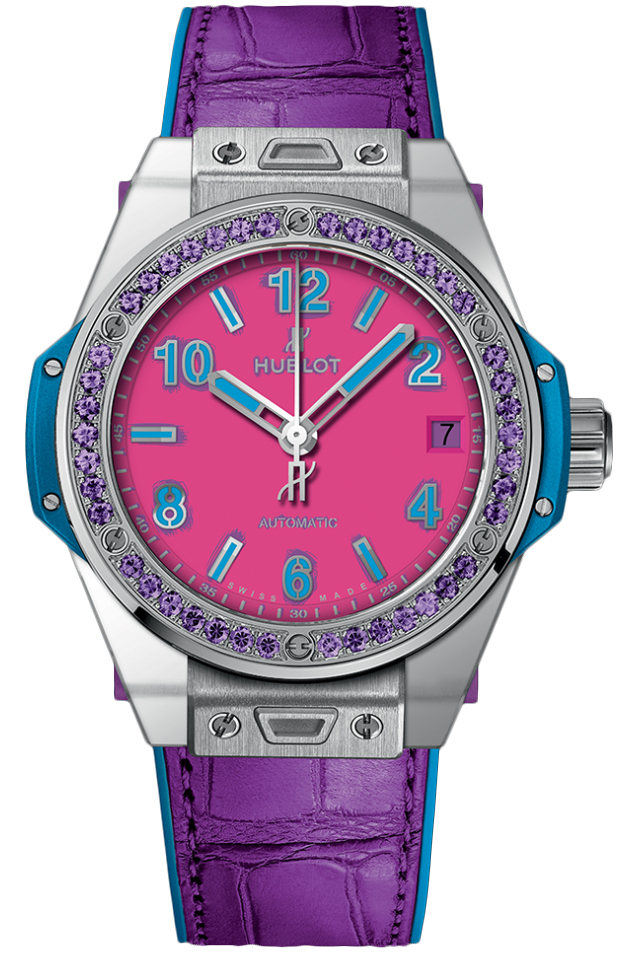 Hublot Ladies Stainless Steel Pop Art W/Amethyest Bezel