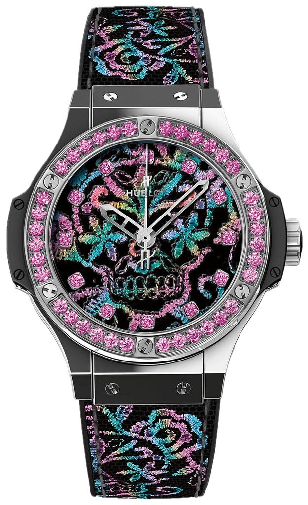 Hublot Broderie Sugar Skull Steel W/Pink Sapphire Bezel