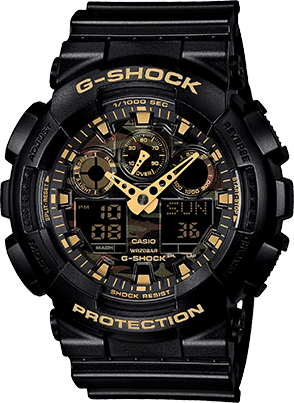 G-Shock Xl Black W/Gold Hands & Camo Face Ana-Digi