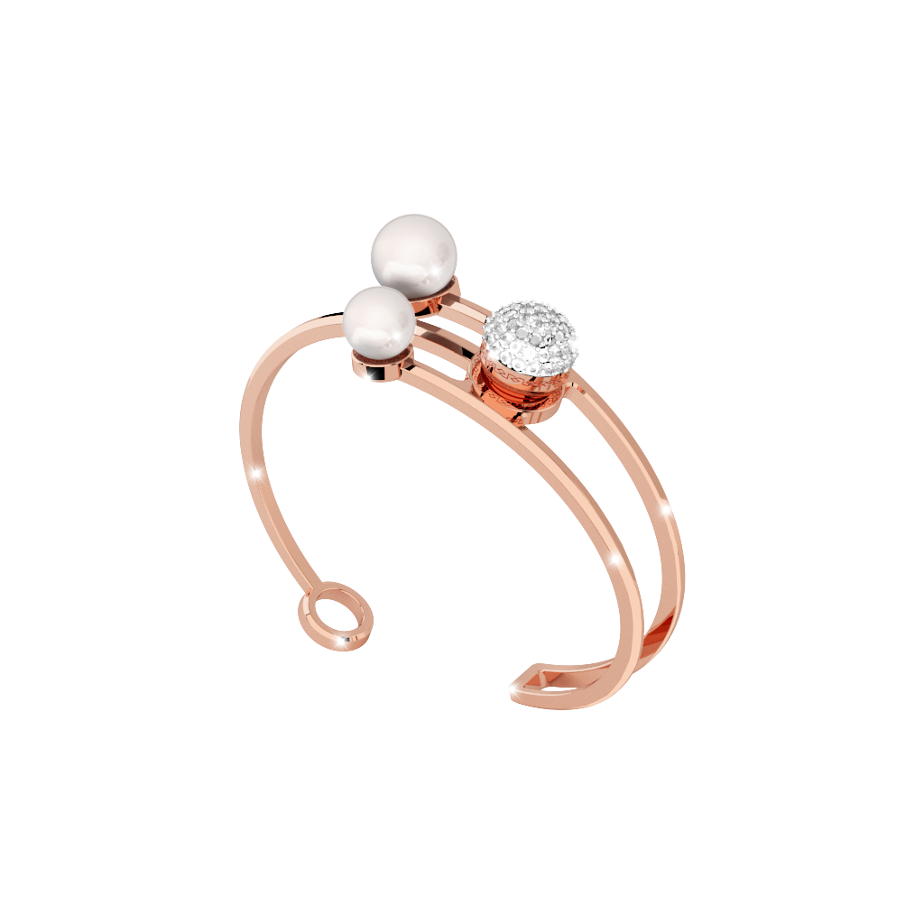 Rebecca Bronze 3 Strand Bangle W/2 Colored Pearls & 1 White Stone Cluster Ball