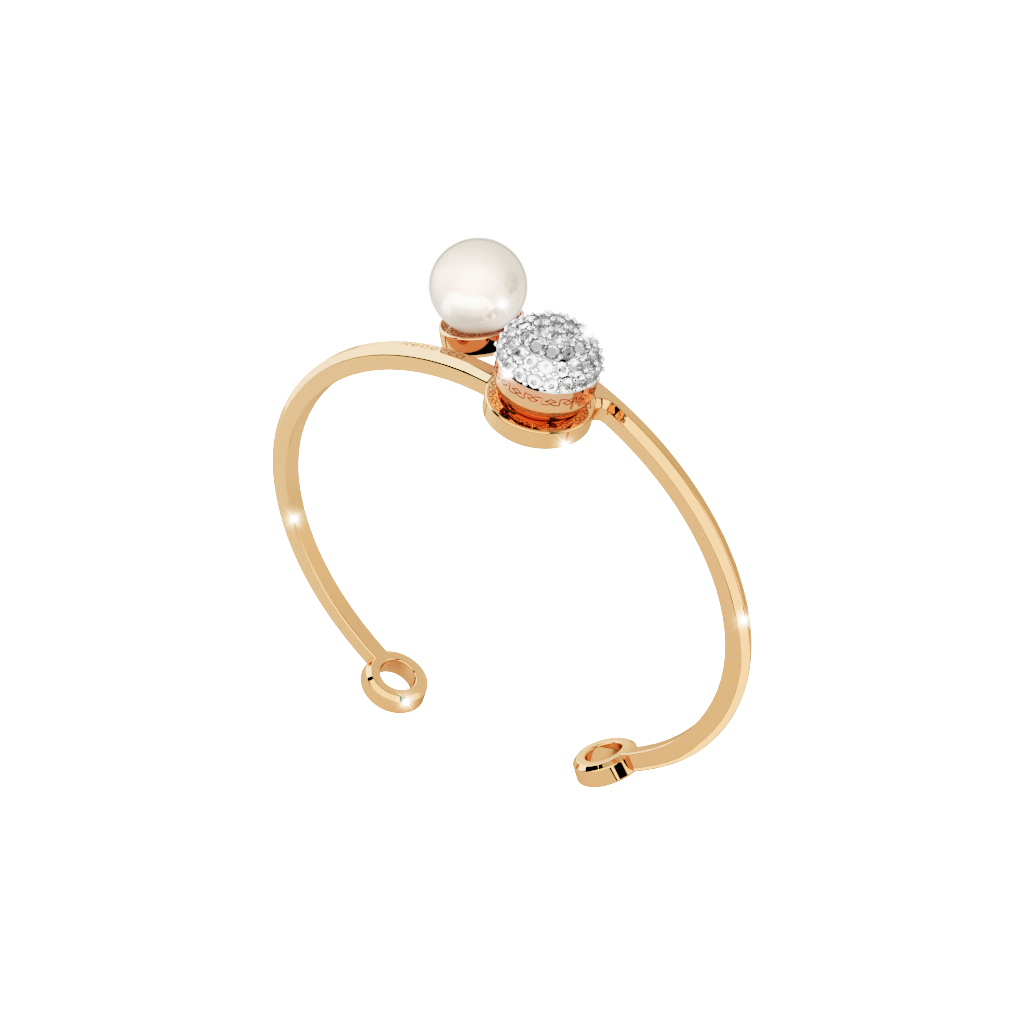 Rebecca Bronze Bangle W/Bypass Pearl & White Stone Cluster Ball