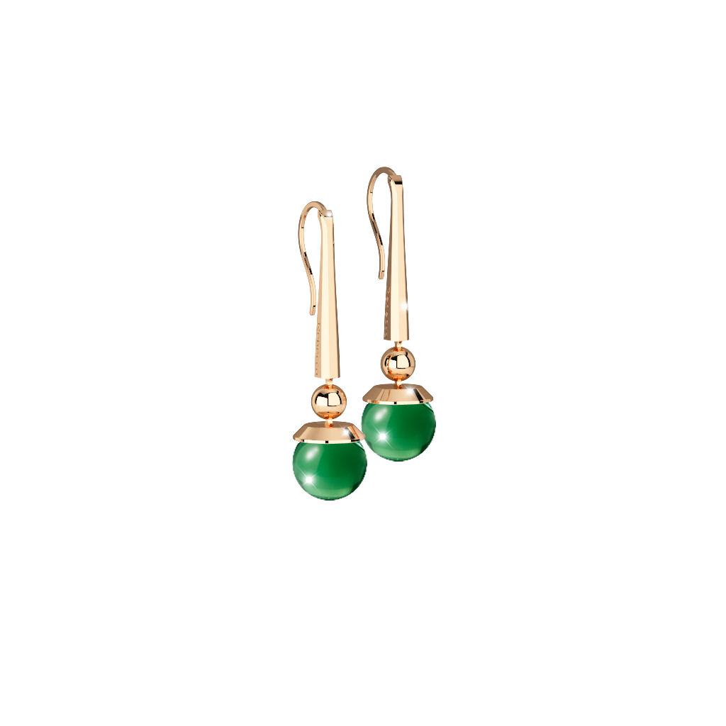Rebecca Yellow Gold Plated Dangle Earrings W/Green Stone