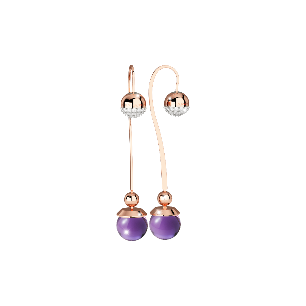 Rebecca Rose Gold Plated Dangle Earrings W/Purple Stone