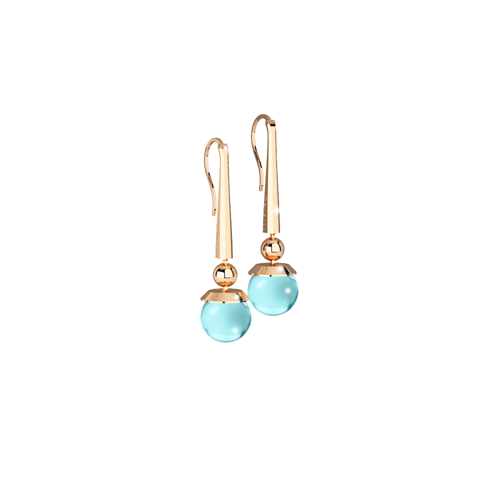 Rebecca Yellow Gold Blvd Hollywood Dangle Earrings W/Blue Stone