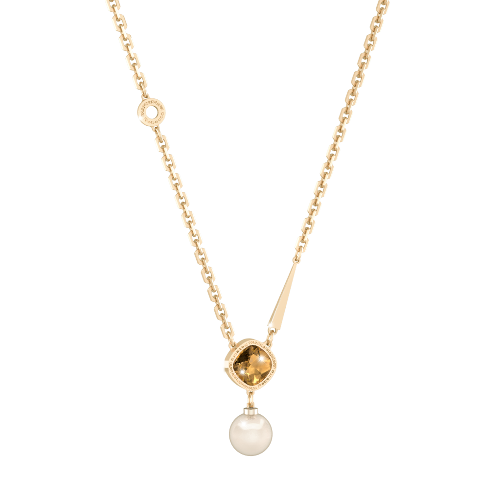 Rebecca Yellow Gold Plate Necklace W/1 Spear, Dangle Pear & Amber Stone