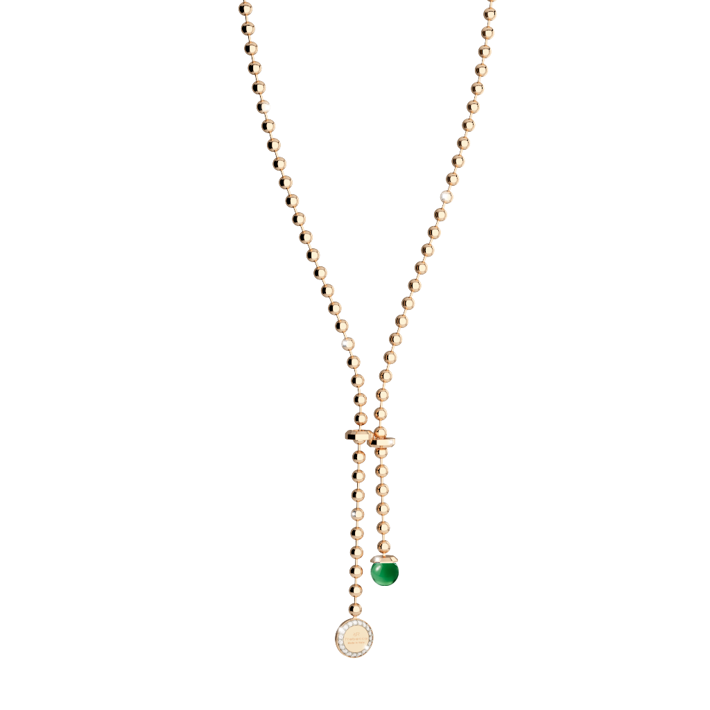 Rebecca Yellow Gold Plated Adjustable Necklace W/Green Stone