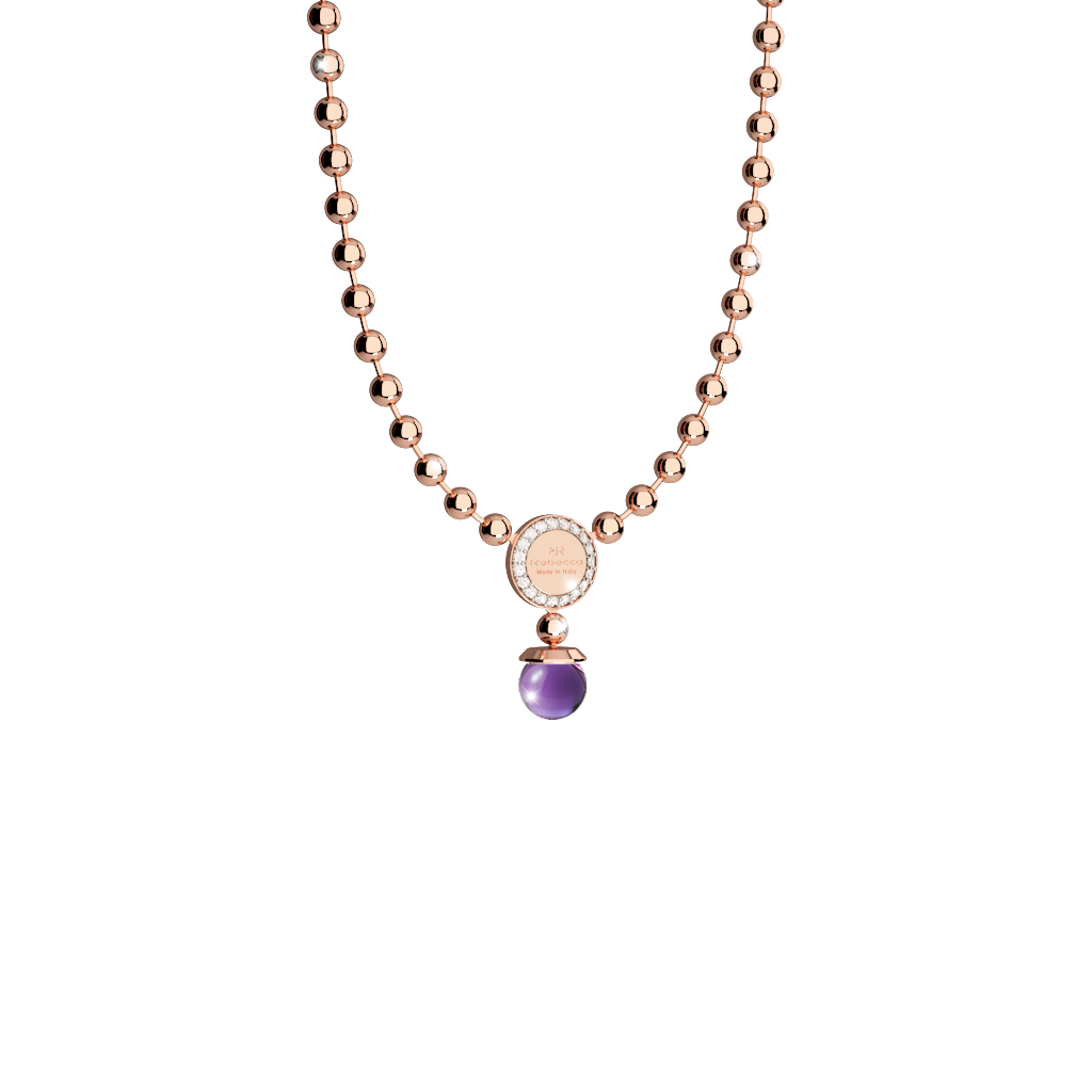 Rebecca Rose Gold Plated Beaded Necklace W/Purp Stone