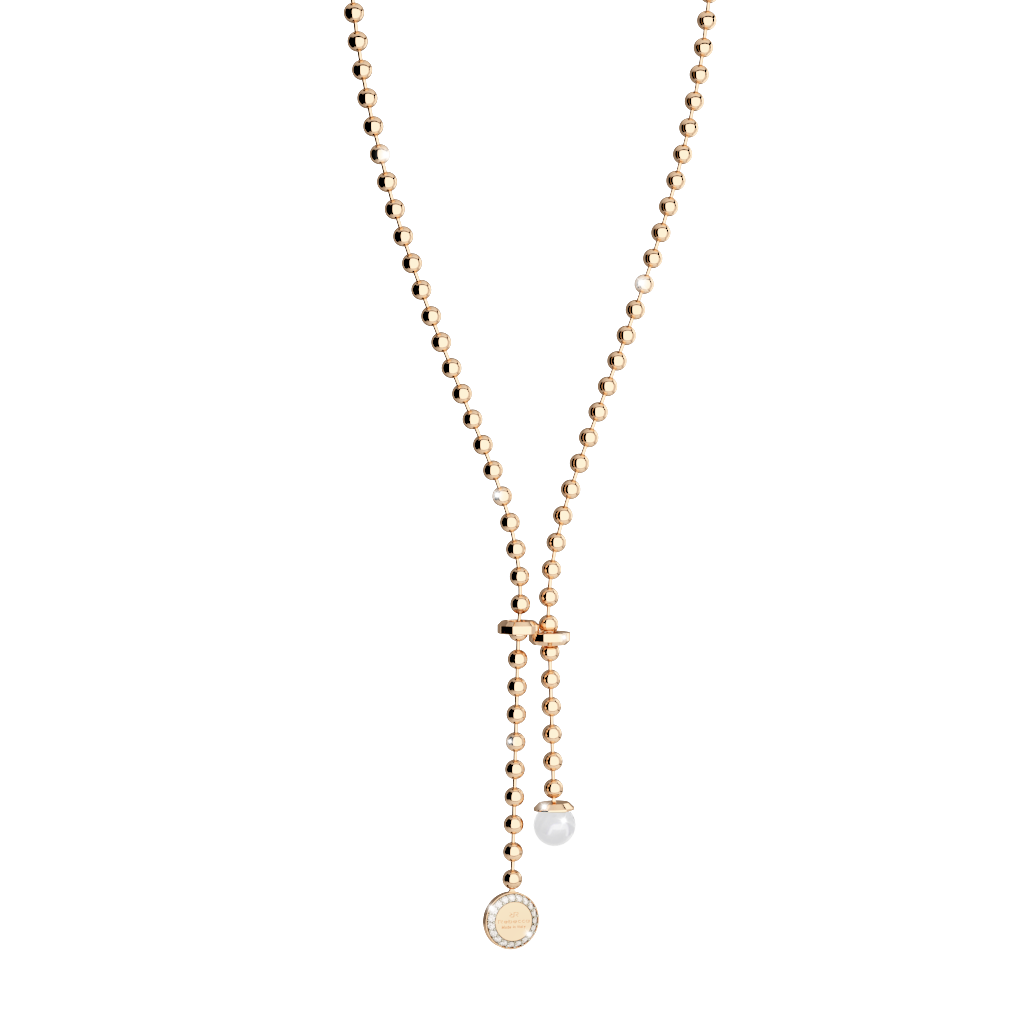 Rebecca Yellow Gold Plate Adjustable Necklace W/White Pearl & Plaque