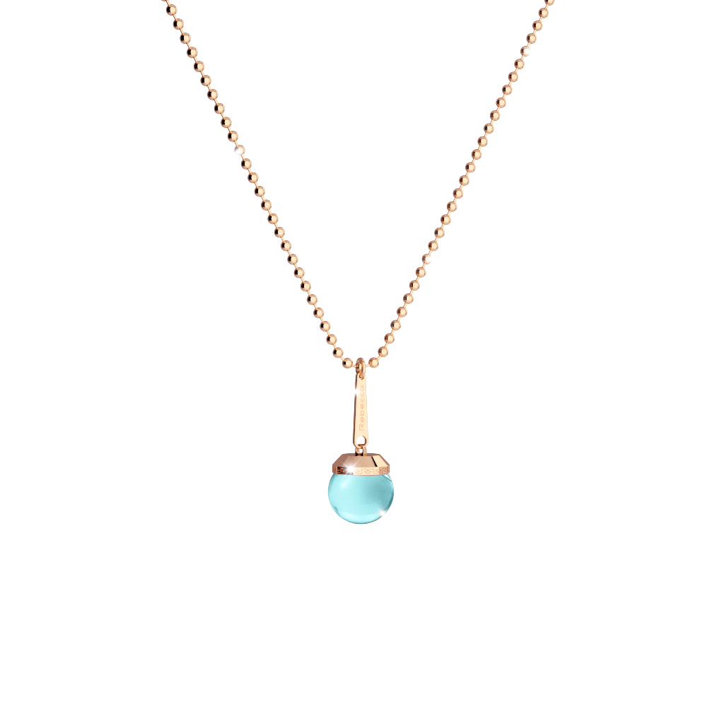 Rebecca Long Rose Bead Necklace W/Lrg Lt Blue Bead