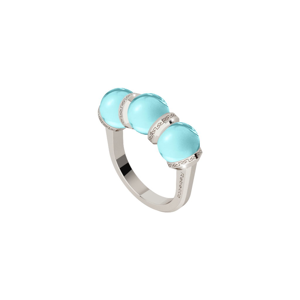 Rebecca 3 Ball Ring In White W/Lt Blue Stones