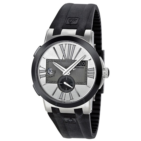 Ulysse Nardin Stainless Steel & Ceramic Executive Dual Time Grey & Silver Dial On Black Rubber Strap