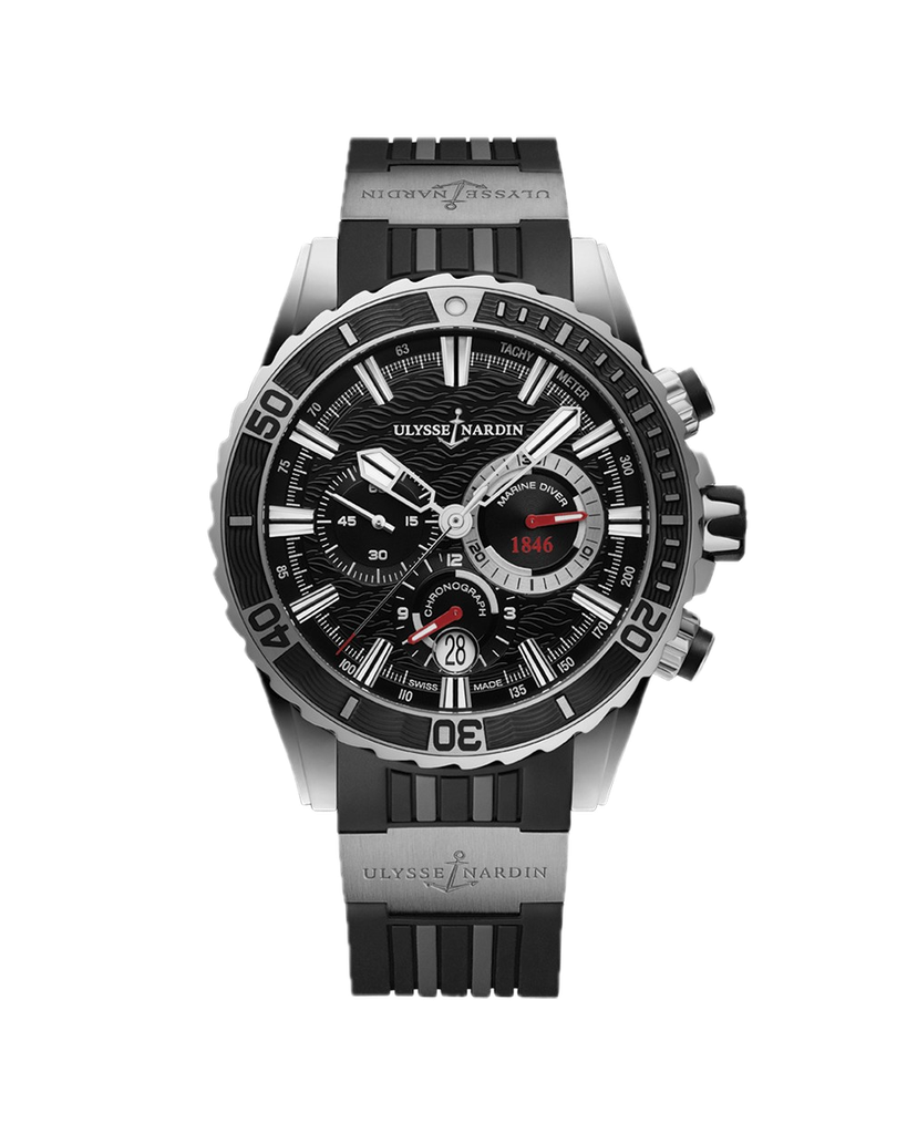 Ulysse Nardin Diver Chronograph Manufacture 44m Stainless Steel Case On Rubber Strap W/Black Dial