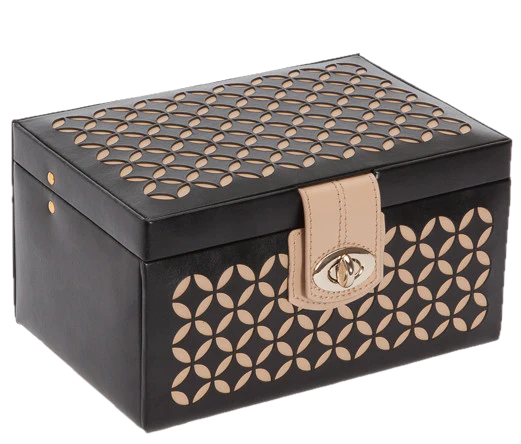 Wolf Ladies Chloe Small Jewelry Box. Black/Tan