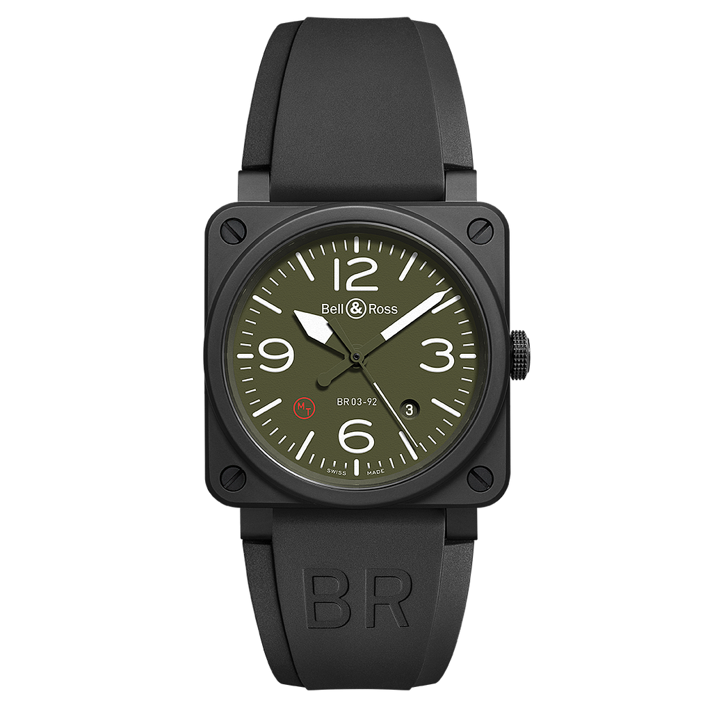 Aviation Automatic Military Black Matte Case Khaki Dial Black Rubber Strap 42m