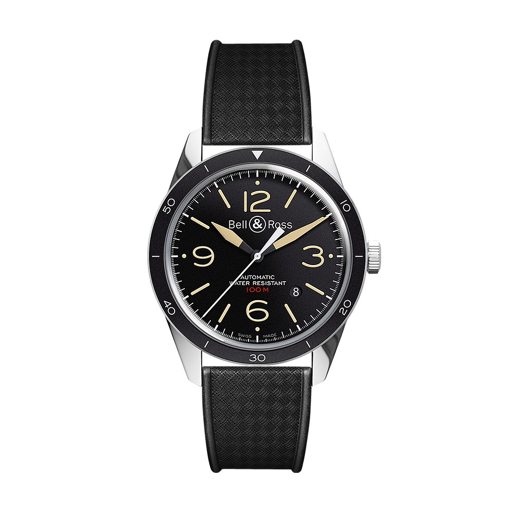 Vintage Automatic Sport Heritage Polished Steel Case Black Dial Tropic Rubber Strap 43m