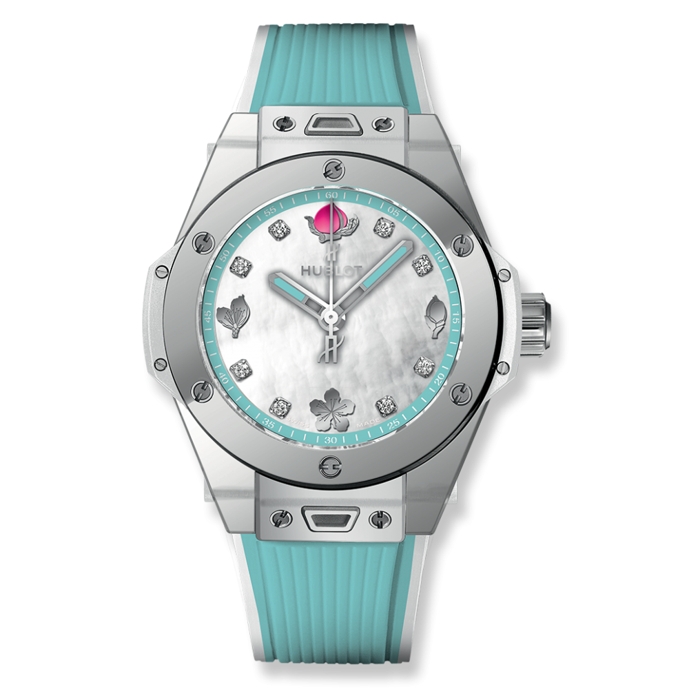Hublot 39m Big Bang One Click Chen Man, Stainless Steel, Turquoise & White Mother Of Pearl Dial