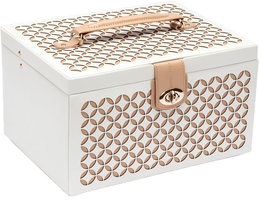 Wolf Designs Chloe Medium Jewelry Box In White & Tan